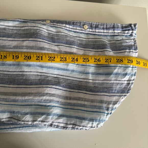 GAP Women's 100% Linen Top Size Small Striped Beachy Coastal Scandi Girl Blue - Picture 12 of 13